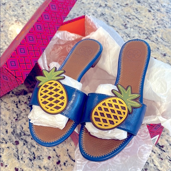 Tory Burch Shoes - Tory Burch Neptune pineapple flat all leather slide sandals